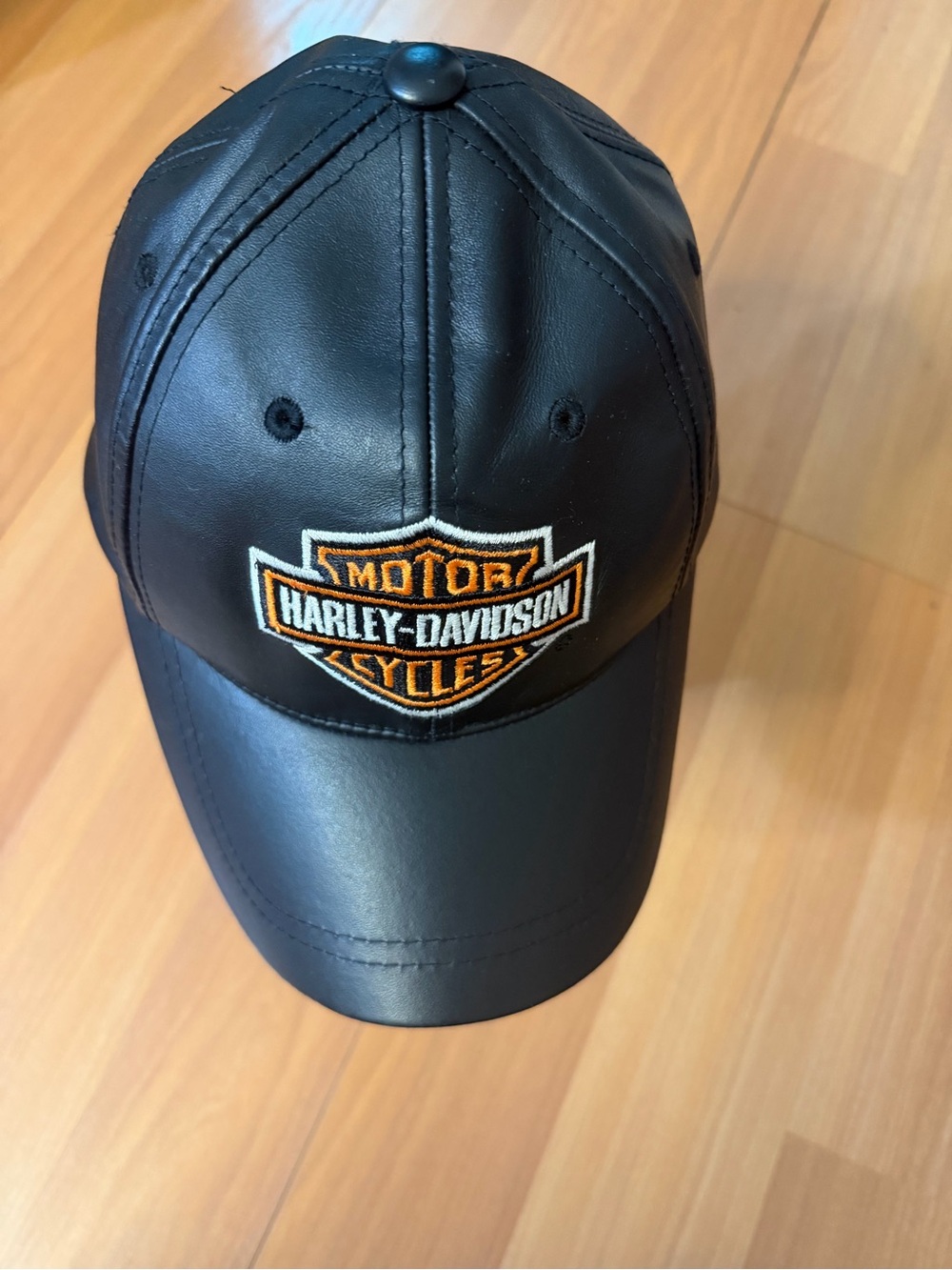 Harley-Davidson Black Leather Cap with Orange Logo
